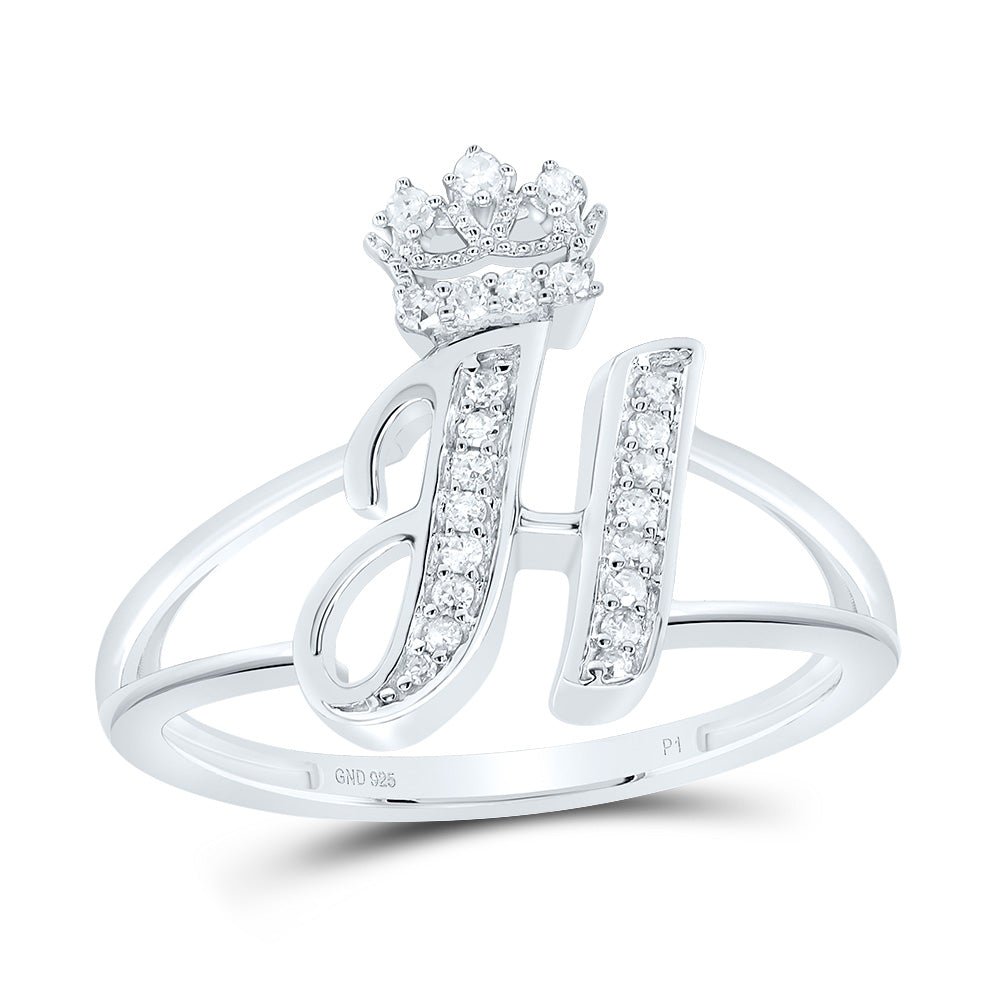 Sterling Silver Diamond Initial "H" Crown Women's Ring 1/8 Cttw - Splendid Jewellery