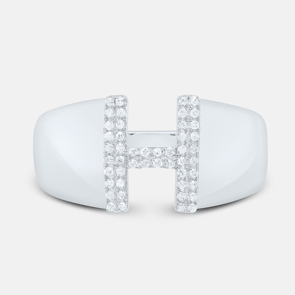 Sterling Silver Diamond Initial "H" Men's Ring 1/8 Cttw - Splendid Jewellery