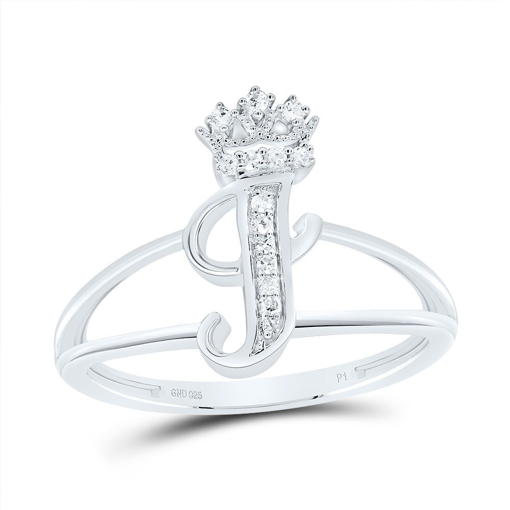 Sterling Silver Diamond Initial "I" Crown Women's Ring 1/12 Cttw - Splendid Jewellery