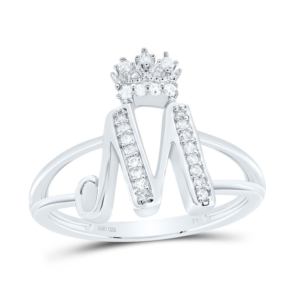 Sterling Silver Diamond Initial "M" Crown Women's Ring 1/8 Cttw - Splendid Jewellery
