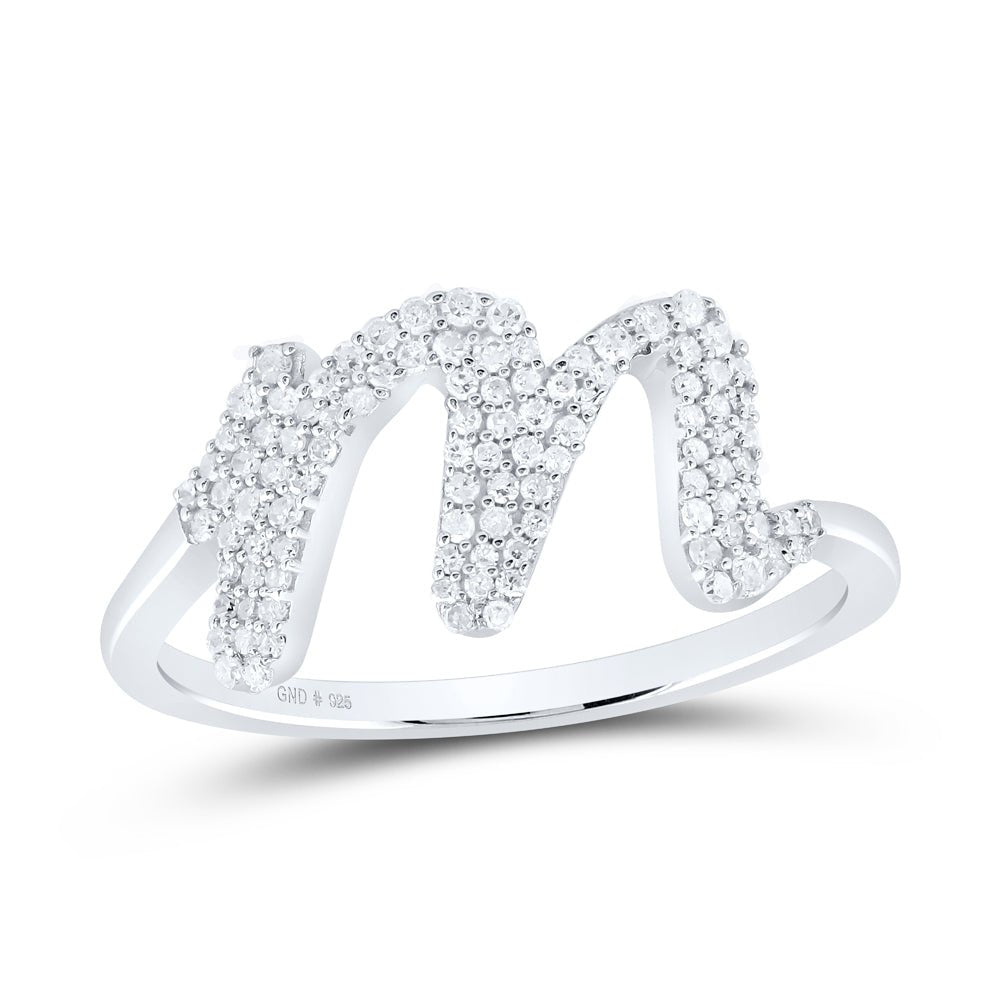 Sterling Silver Diamond Initial "M" Women's Ring 1/4 Cttw - Splendid Jewellery