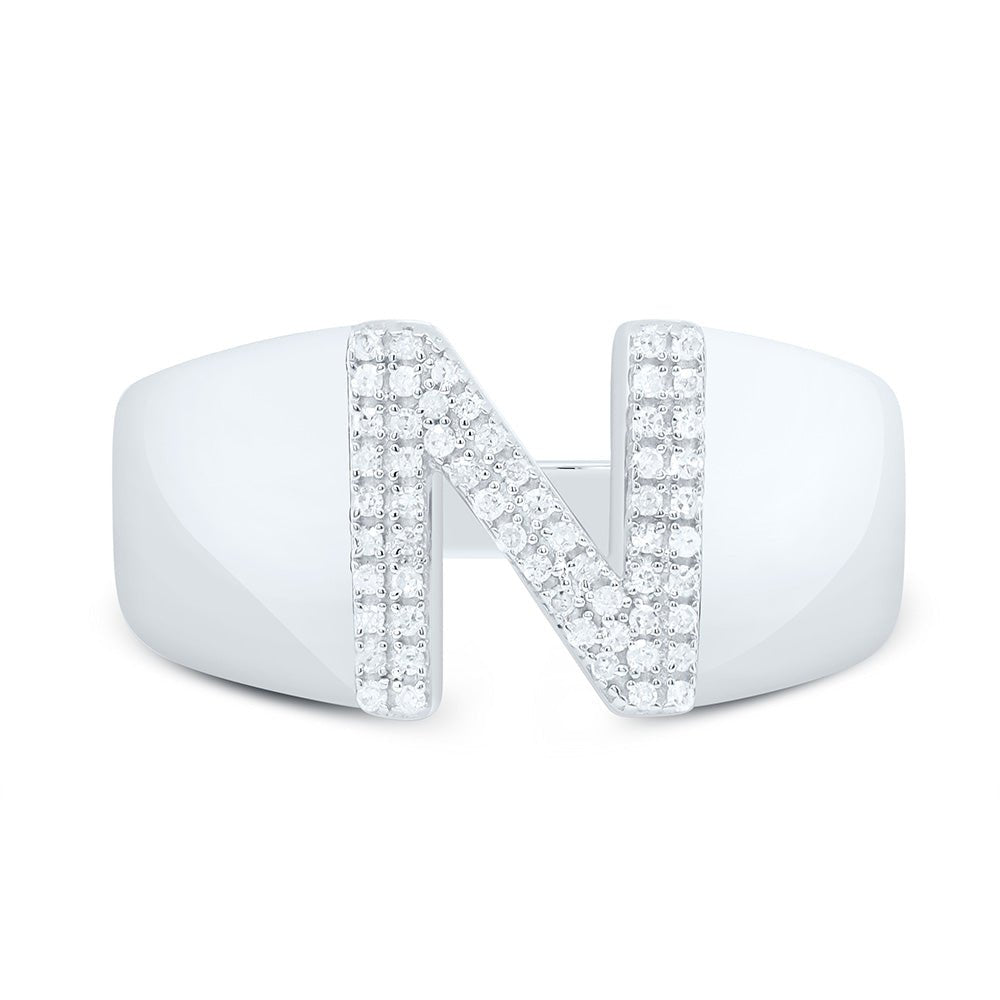 Sterling Silver Diamond Initial "N" Men's Ring 1/6 Cttw - Splendid Jewellery