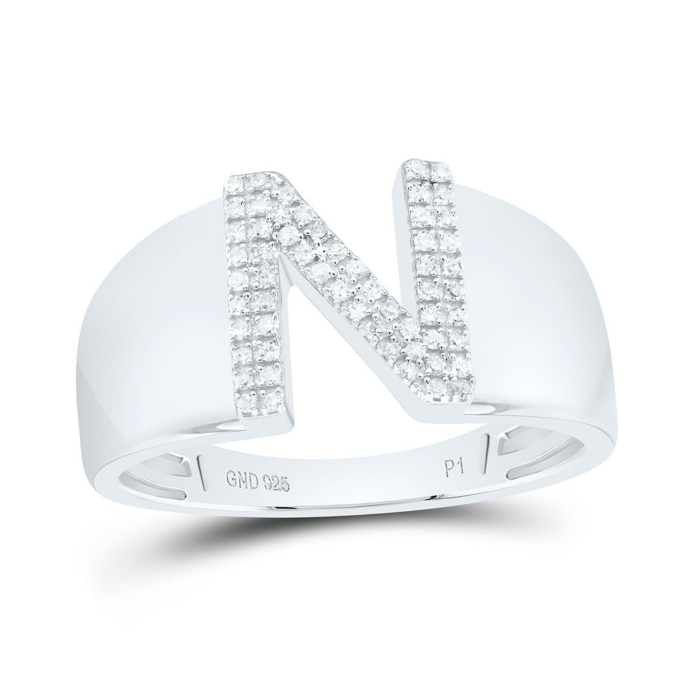 Sterling Silver Diamond Initial "N" Men's Ring 1/6 Cttw - Splendid Jewellery