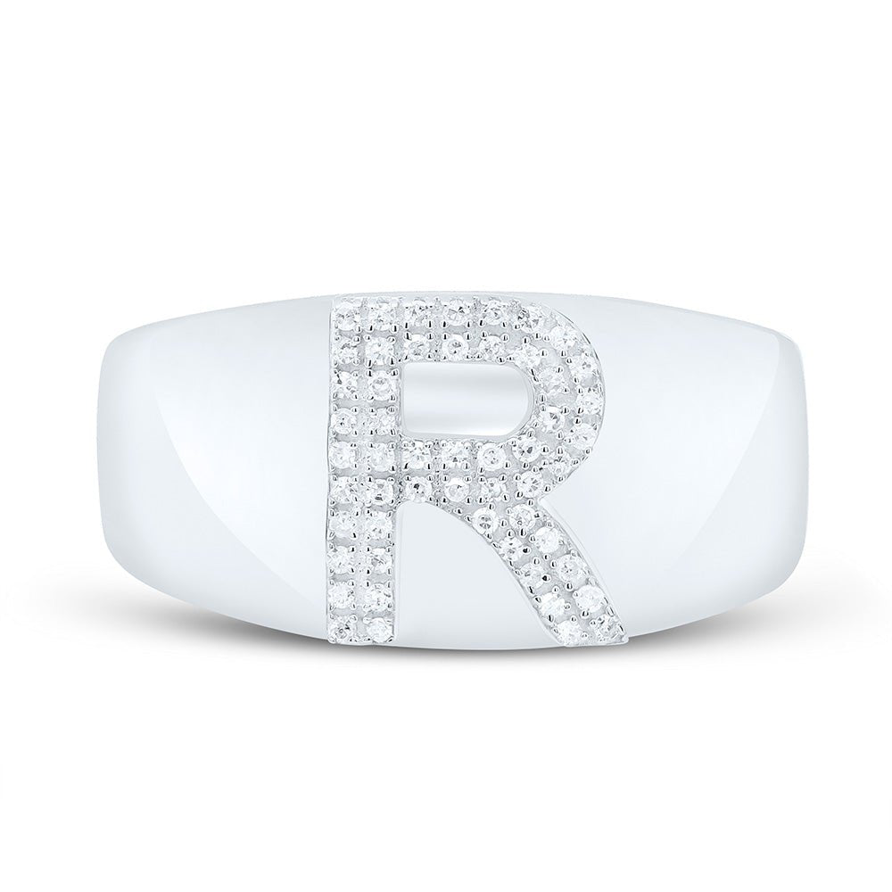 Sterling Silver Diamond Initial "R" Men's Ring 1/6 Cttw - Splendid Jewellery