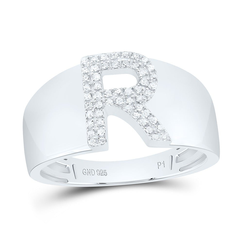 Sterling Silver Diamond Initial "R" Men's Ring 1/6 Cttw - Splendid Jewellery
