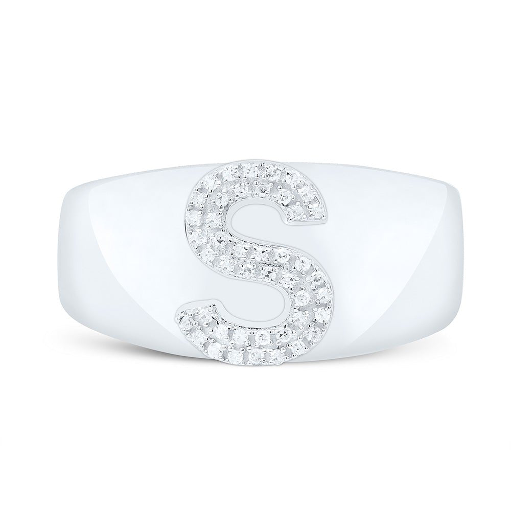 Sterling Silver Diamond Initial "S" Men's Ring 1/8 Cttw - Splendid Jewellery