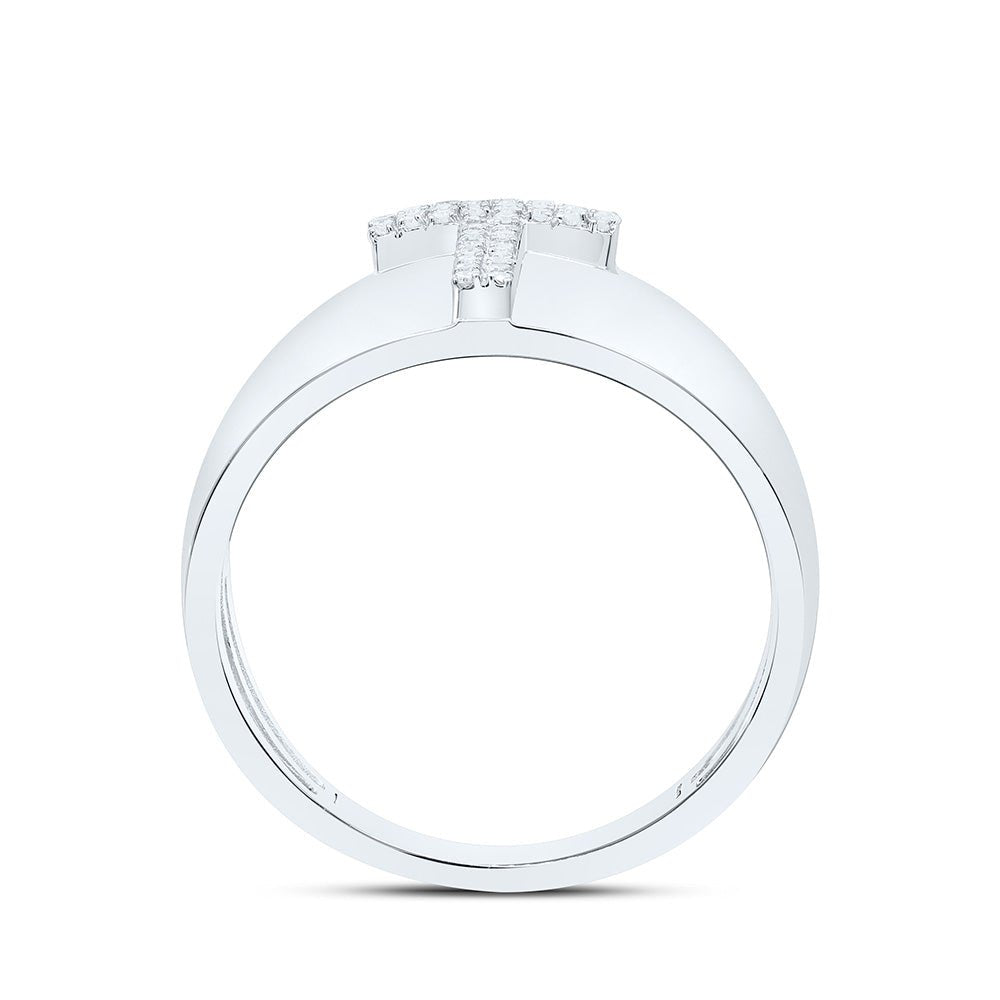Sterling Silver Diamond Initial "T" Men's Ring 1/10 Cttw - Splendid Jewellery