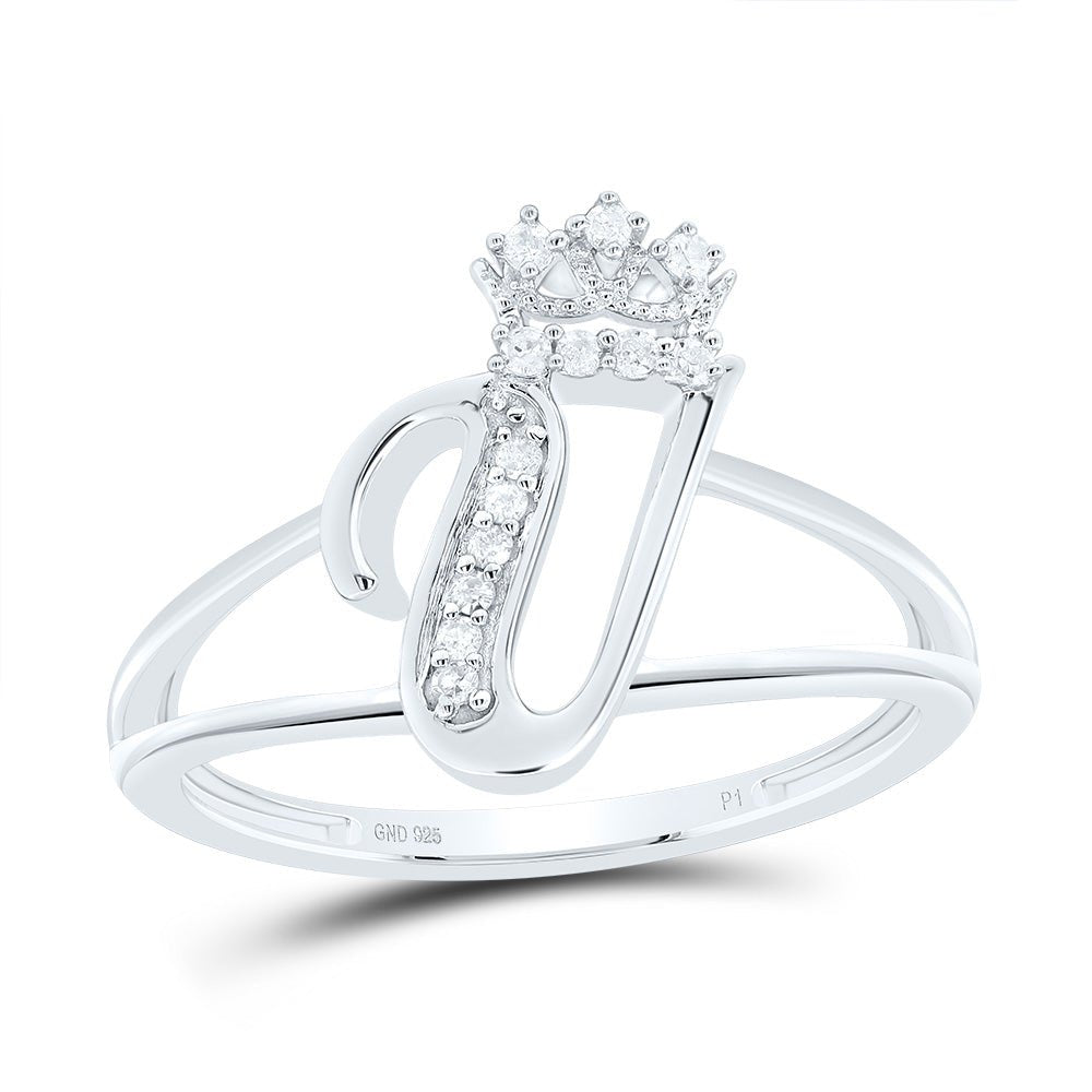 Sterling Silver Diamond Initial "V" Crown Women's Ring 1/12 Cttw - Splendid Jewellery