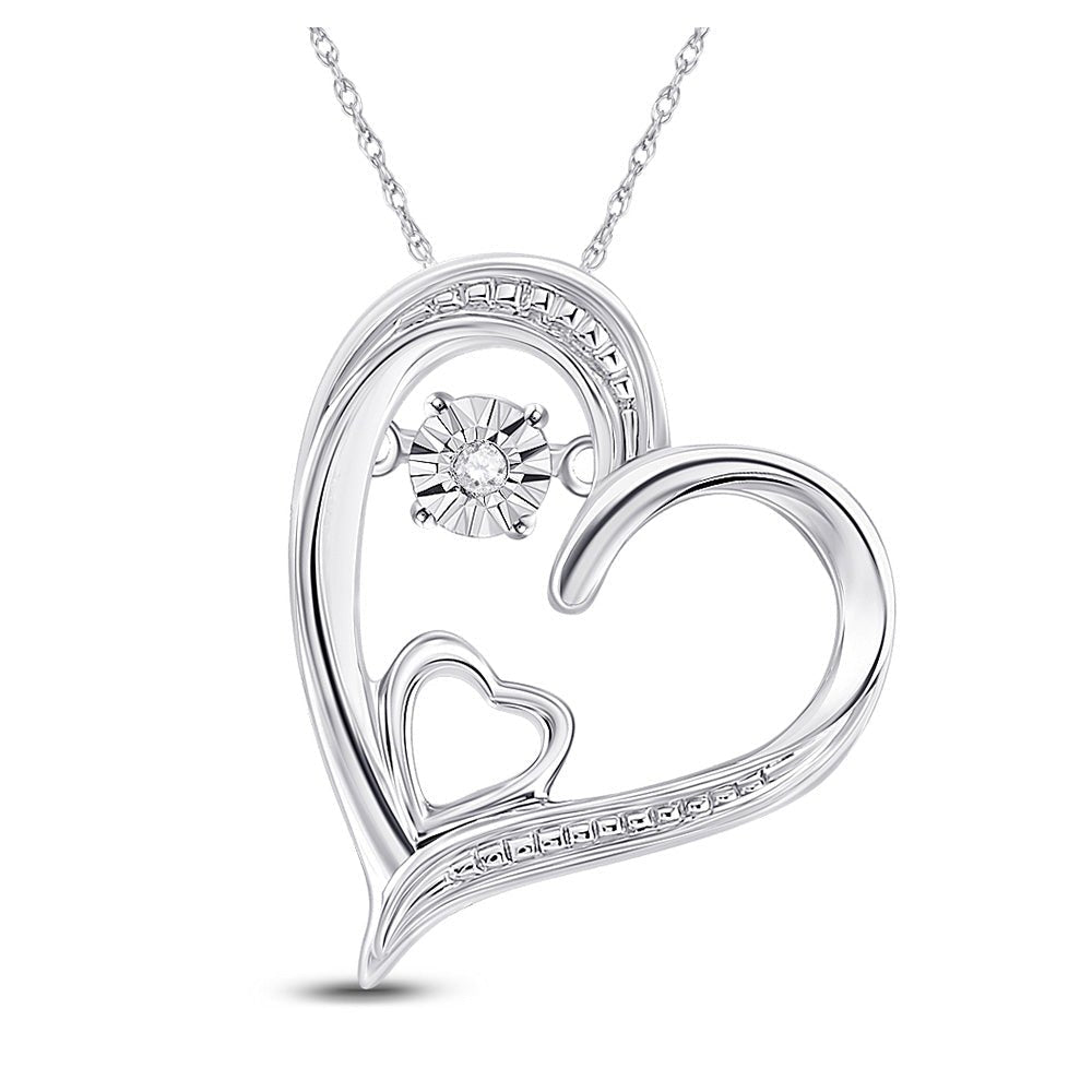 Sterling Silver Double Heart Diamond Pendant | Moving Love Symbol Necklace - Splendid Jewellery