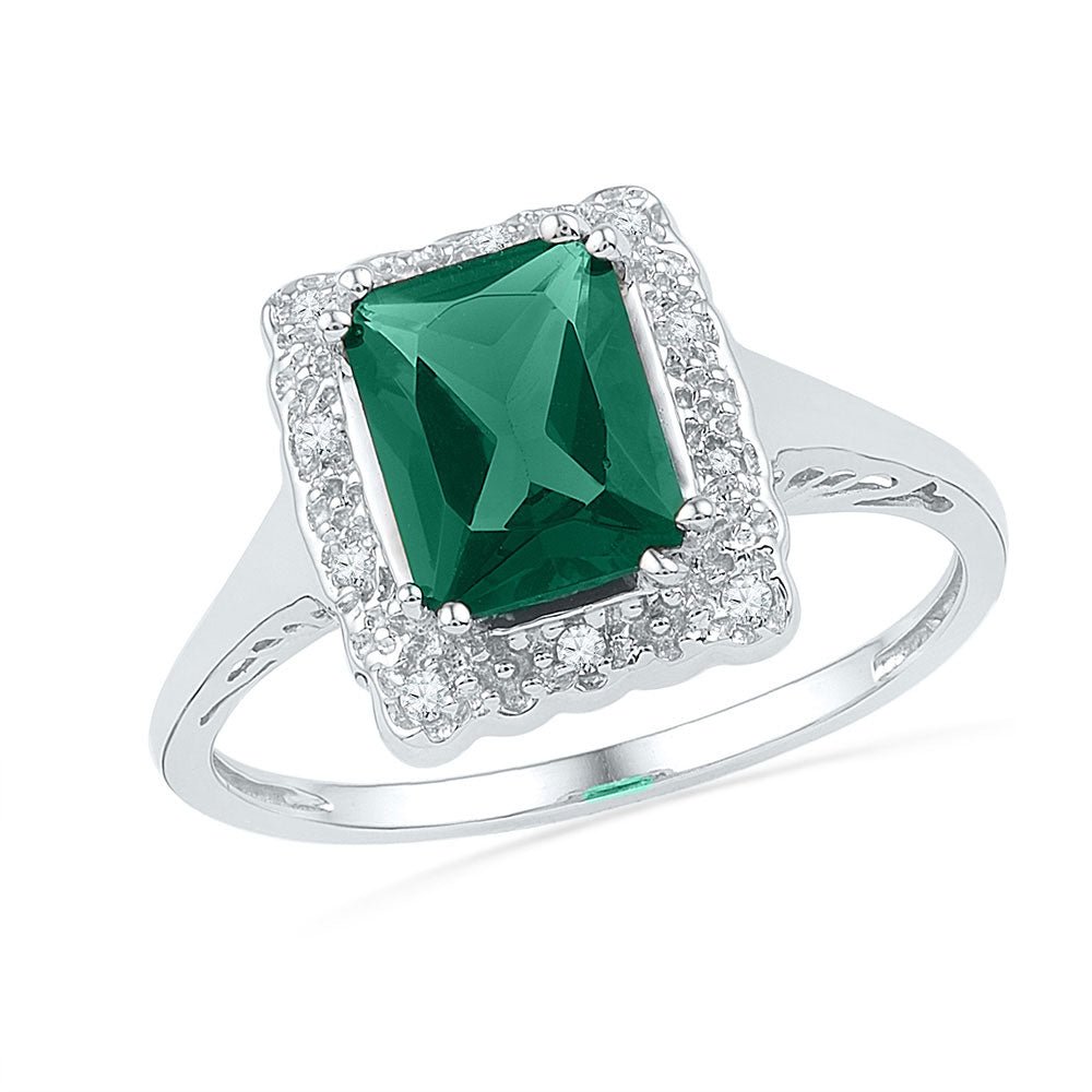 Sterling Silver Emerald Synthetic Solitaire Ring 1 1/20 Cttw - Splendid Jewellery