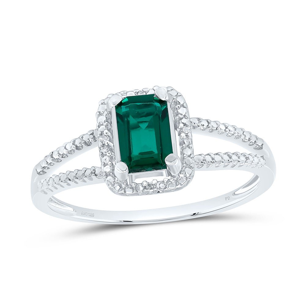 Sterling Silver Emerald Synthetic Solitaire Split Shank Ring 1 0.01 Cttw - Splendid Jewellery
