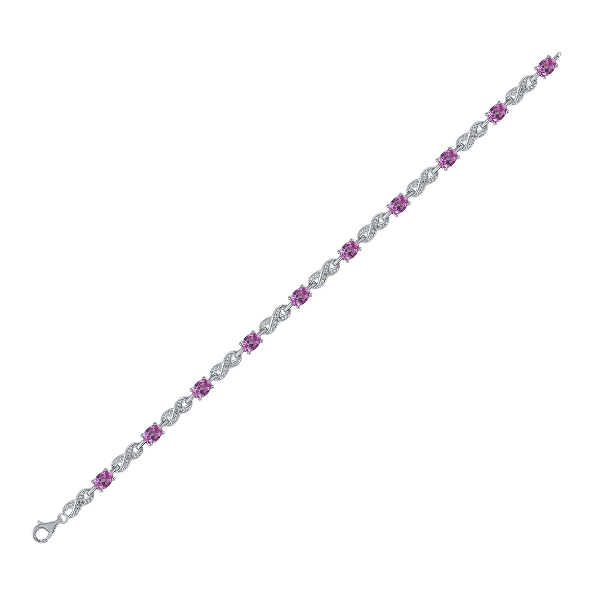Sterling Silver Pink Sapphire Oval Fashion Bracelet - 3 - 7/8 Cttw - Splendid Jewellery