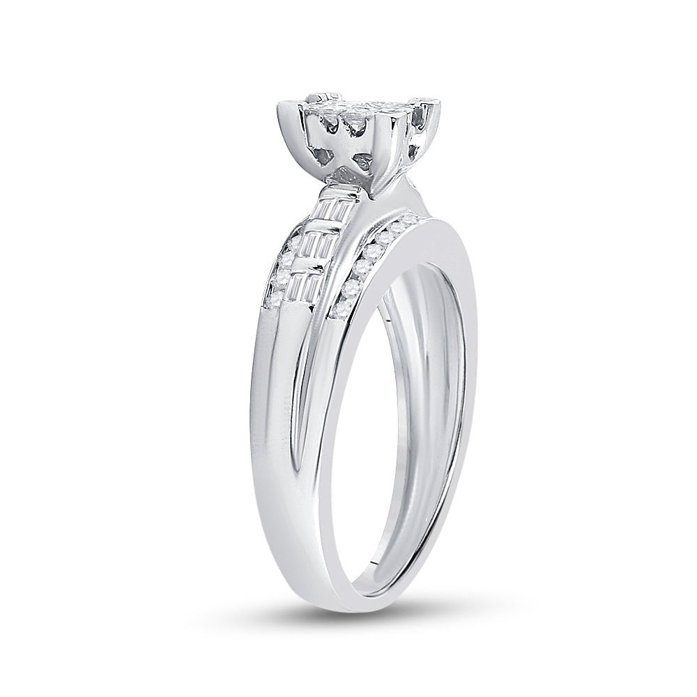Sterling Silver Princess Diamond Cluster Bridal Wedding Engagement Ring 1/2 Cttw - Splendid Jewellery