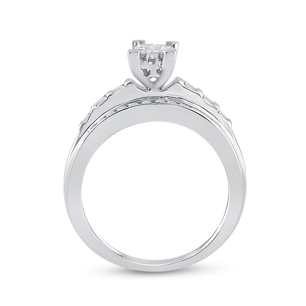 Sterling Silver Princess Diamond Cluster Bridal Wedding Engagement Ring 1/2 Cttw - Splendid Jewellery