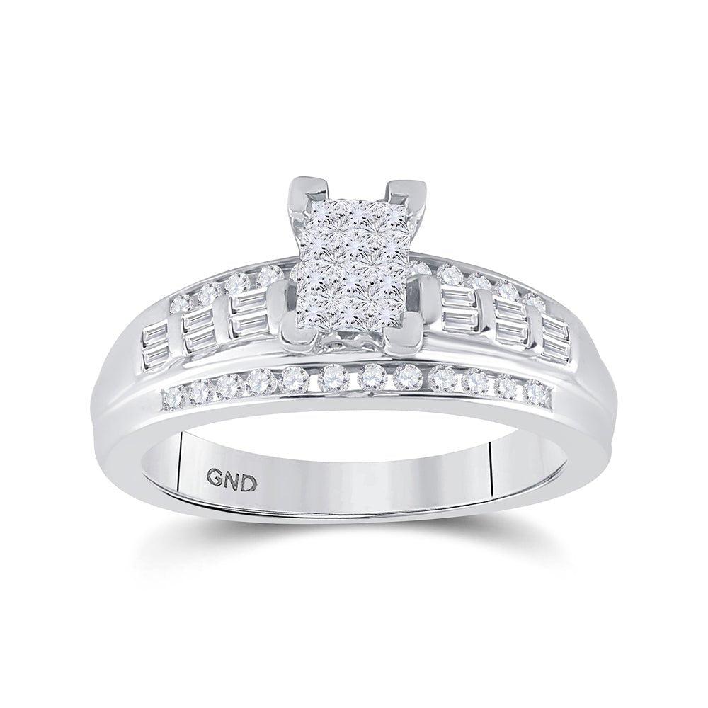 Sterling Silver Princess Diamond Cluster Bridal Wedding Engagement Ring 1/2 Cttw - Splendid Jewellery