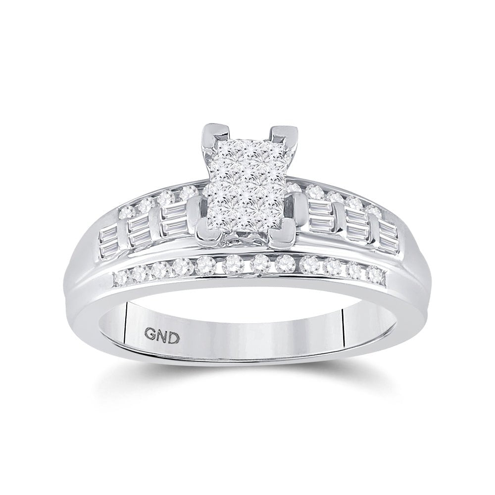 Sterling Silver Princess Diamond Cluster Bridal Wedding Engagement Ring 1/2 Cttw - Splendid Jewellery