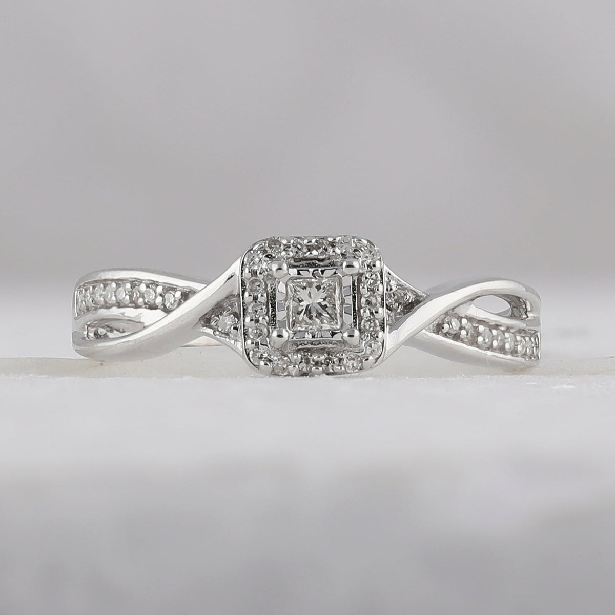 Sterling Silver Princess Diamond Solitaire Promise Bridal Ring 1/8 Cttw - Splendid Jewellery