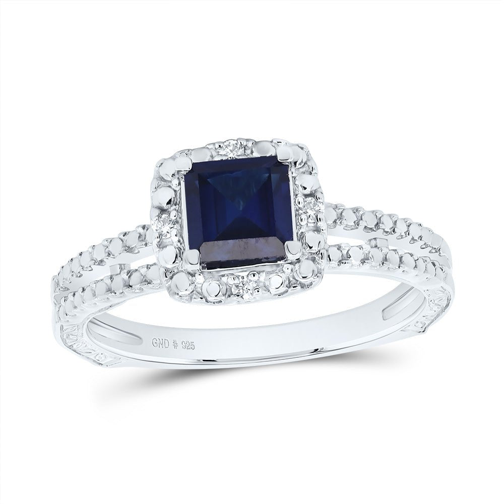Sterling Silver Princess Synthetic Blue Sapphire Solitaire Ring 0.03 Cttw - Splendid Jewellery