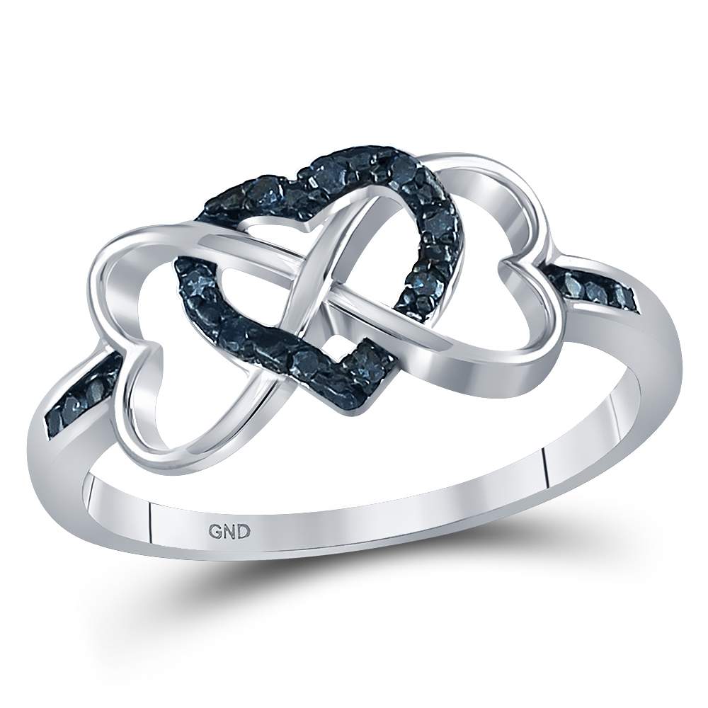 Sterling Silver Round Blue Diamond Enhanced Color Triple Heart Infinity Ring 1/10 Cttw - Splendid Jewellery