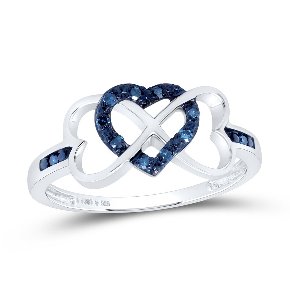 Sterling Silver Round Blue Diamond Enhanced Color Triple Heart Infinity Ring 1/10 Cttw - Splendid Jewellery