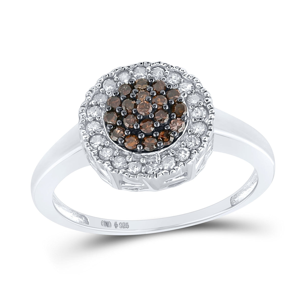 Sterling Silver Round Brown Diamond Cluster Ring 1/3 Cttw - Splendid Jewellery