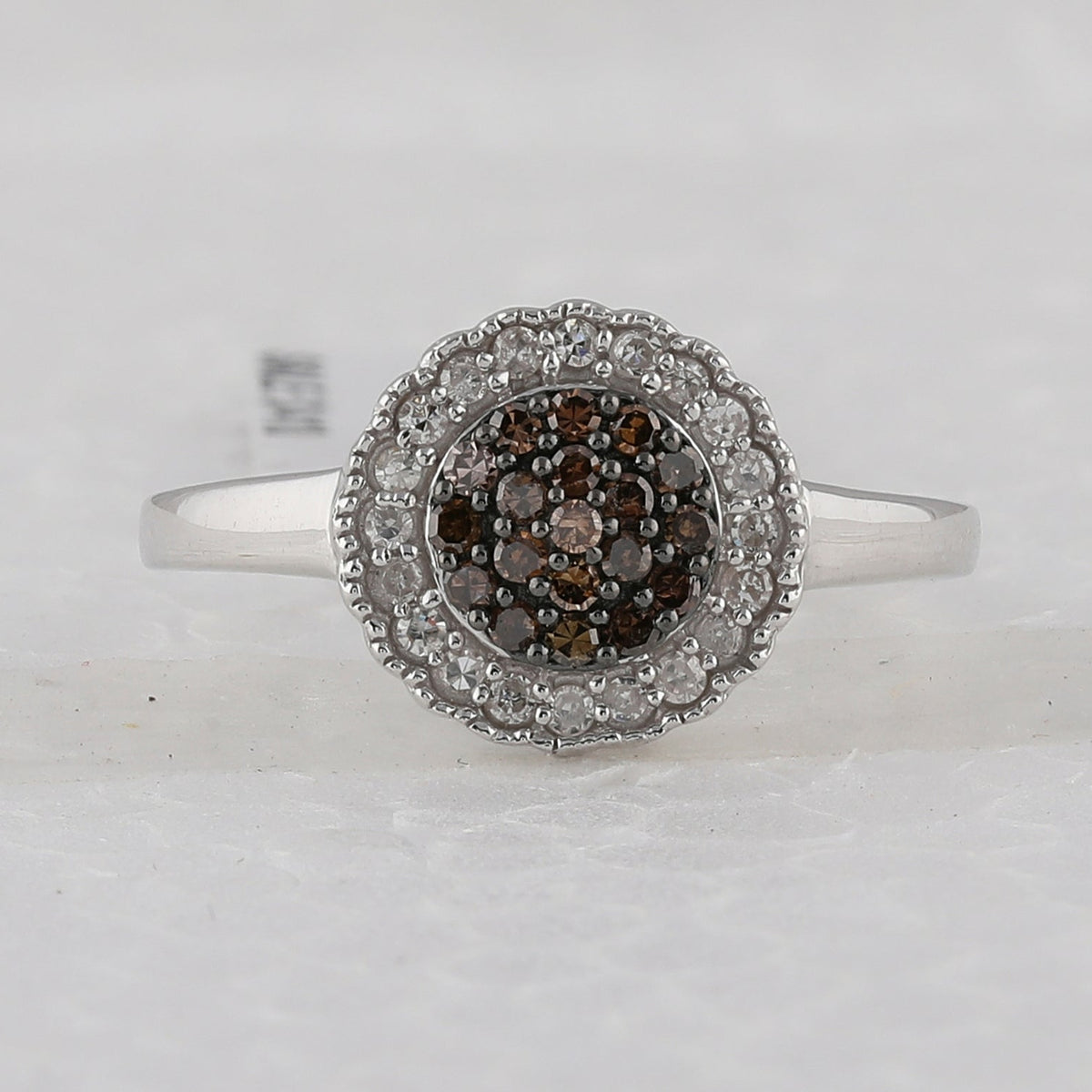 Sterling Silver Round Brown Diamond Cluster Ring 1/3 Cttw - Splendid Jewellery