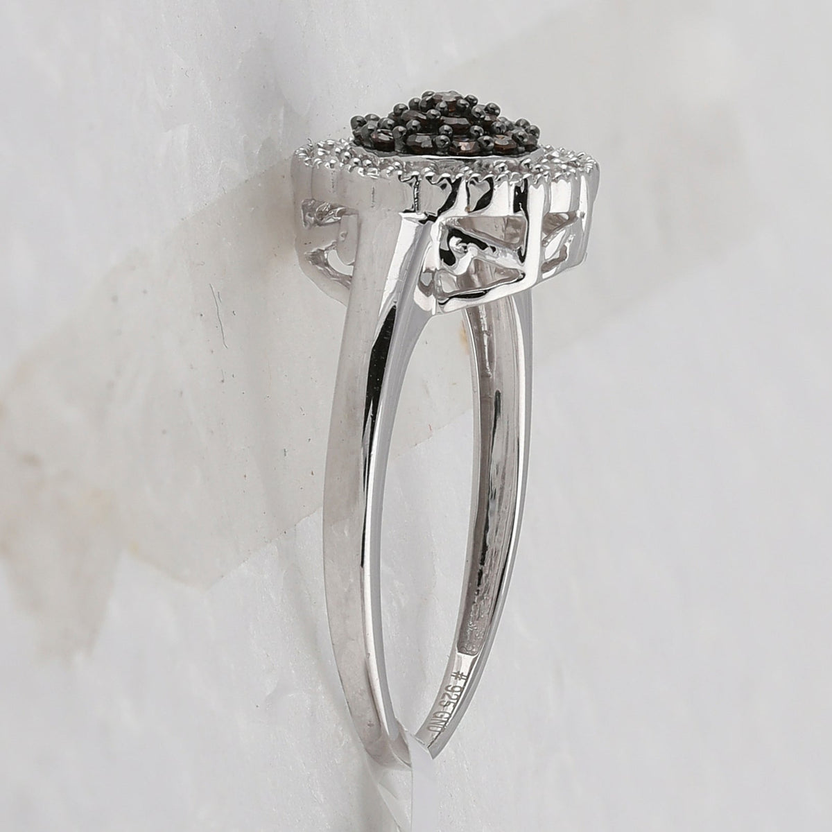 Sterling Silver Round Brown Diamond Cluster Ring 1/3 Cttw - Splendid Jewellery