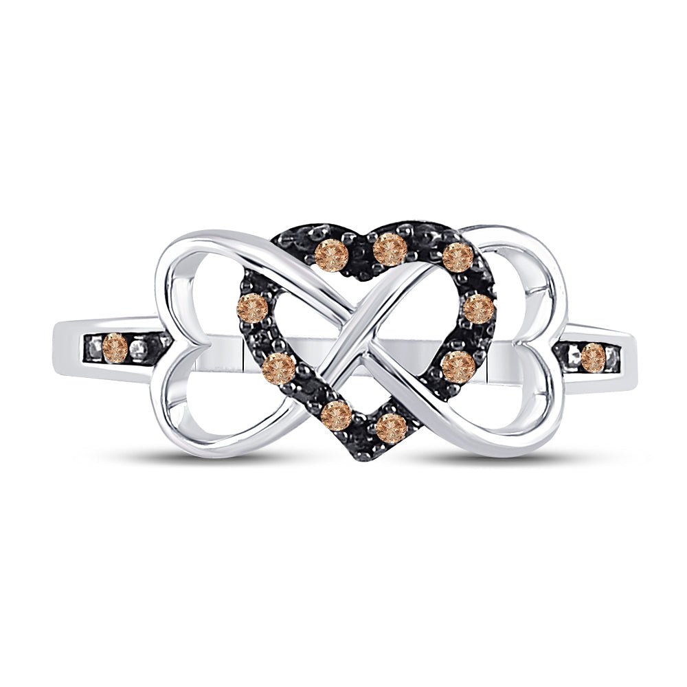 Sterling Silver Round Brown Diamond Cognac Gift Heart Ring 1/10 Cttw - Splendid Jewellery