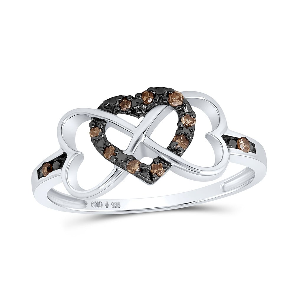 Sterling Silver Round Brown Diamond Cognac Gift Heart Ring 1/10 Cttw - Splendid Jewellery