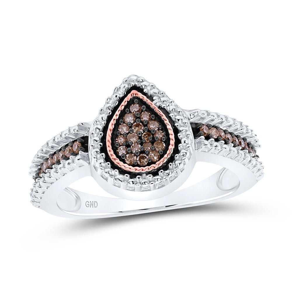 Sterling Silver Round Brown Diamond Teardrop Cluster Ring 1/6 Cttw - Splendid Jewellery