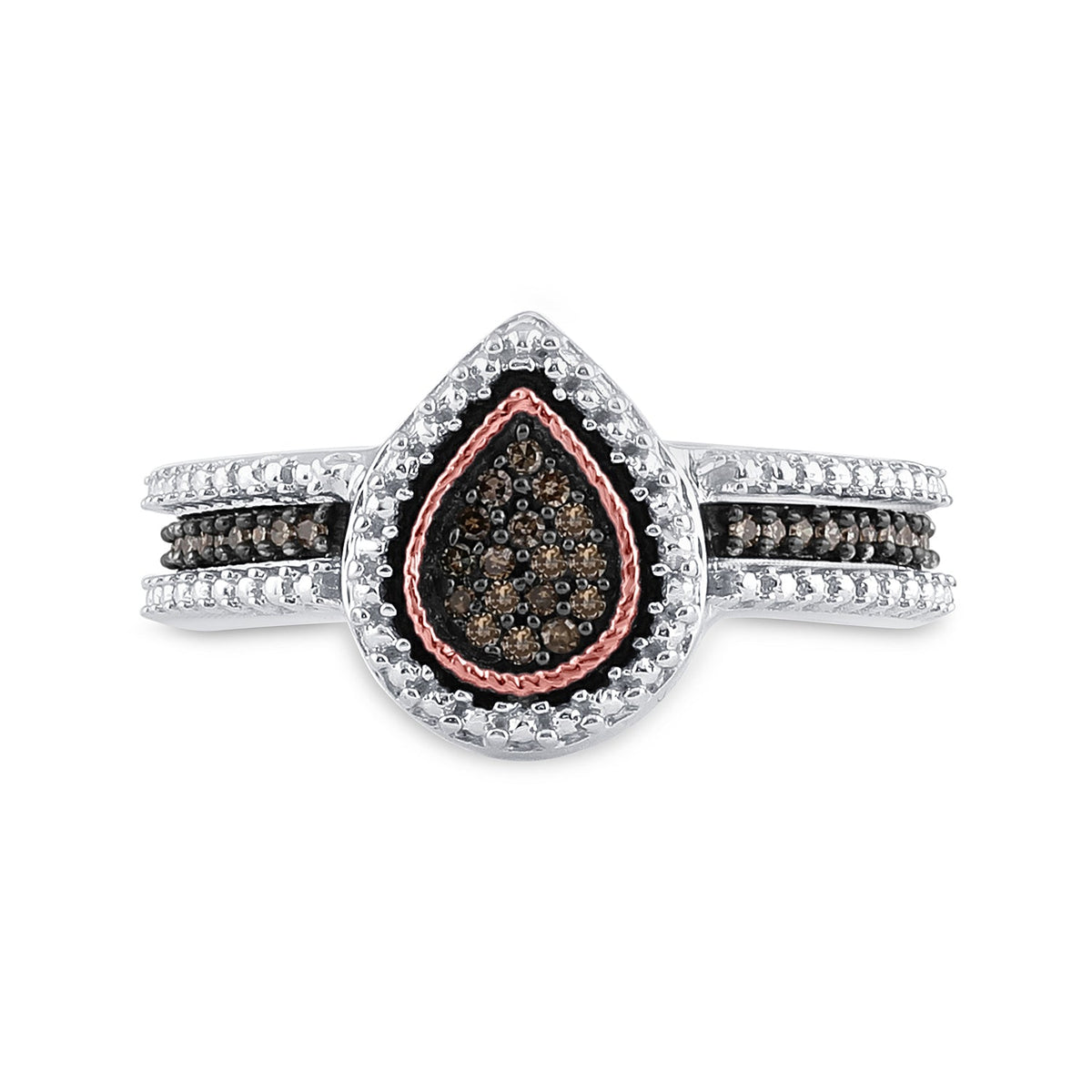 Sterling Silver Round Brown Diamond Teardrop Cluster Ring 1/6 Cttw - Splendid Jewellery
