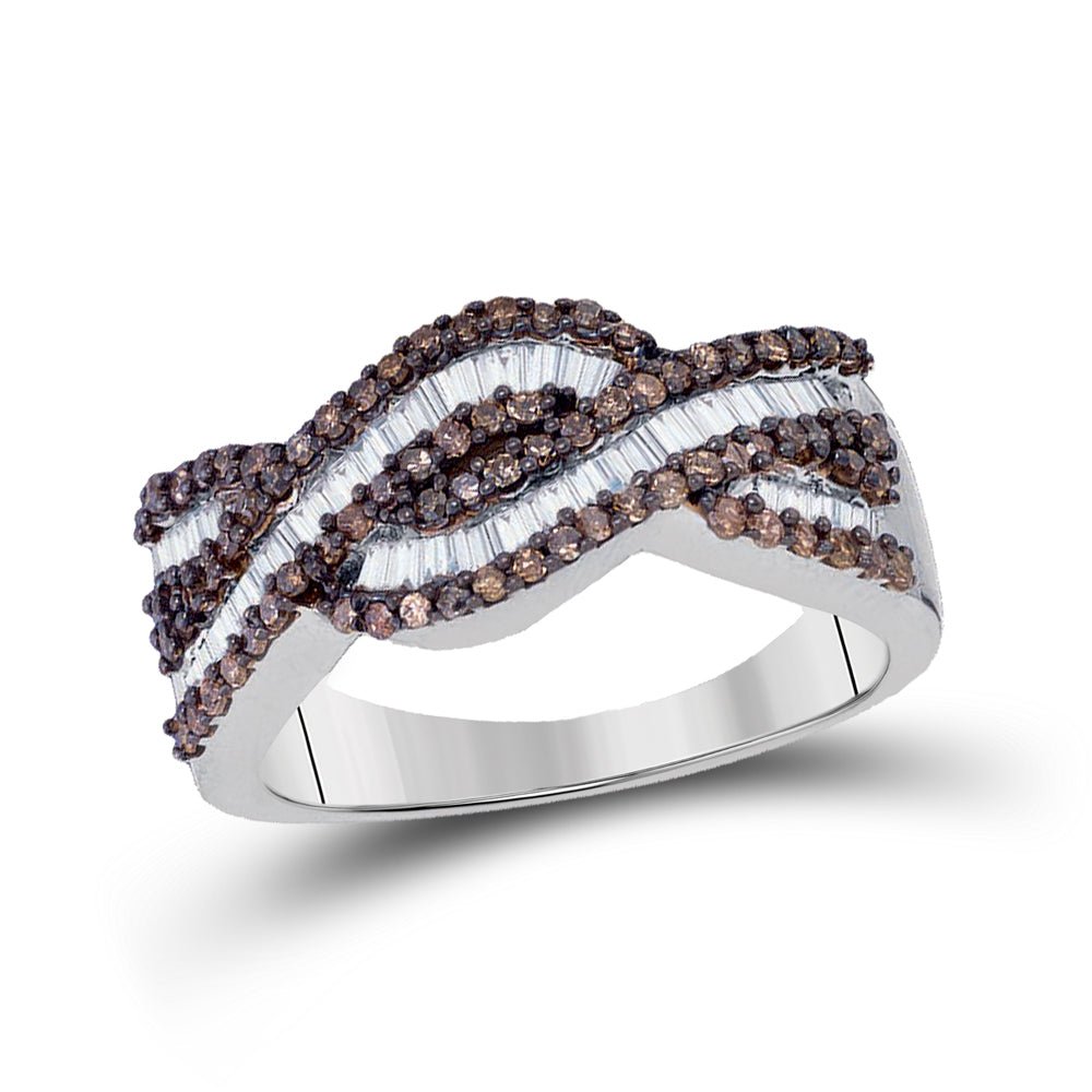 Sterling Silver Round Brown Diamond Woven Band Ring 3/4 Cttw - Splendid Jewellery