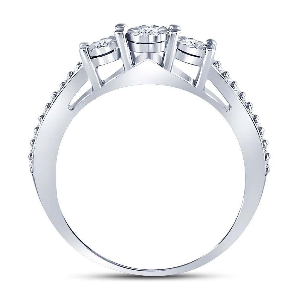 Sterling Silver Round Diamond 3 Stone Bridal Wedding Engagement Ring 1/6 Cttw - Splendid Jewellery