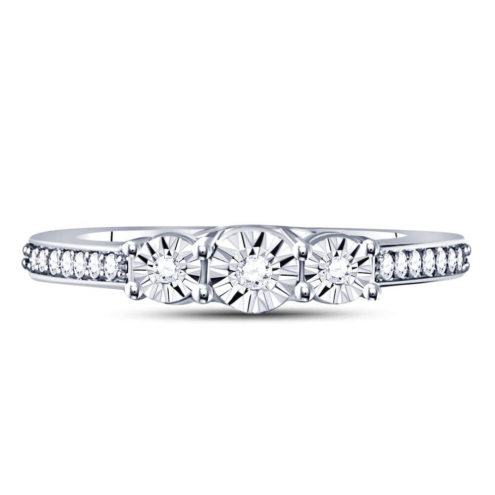 Sterling Silver Round Diamond 3 Stone Bridal Wedding Engagement Ring 1/6 Cttw - Splendid Jewellery