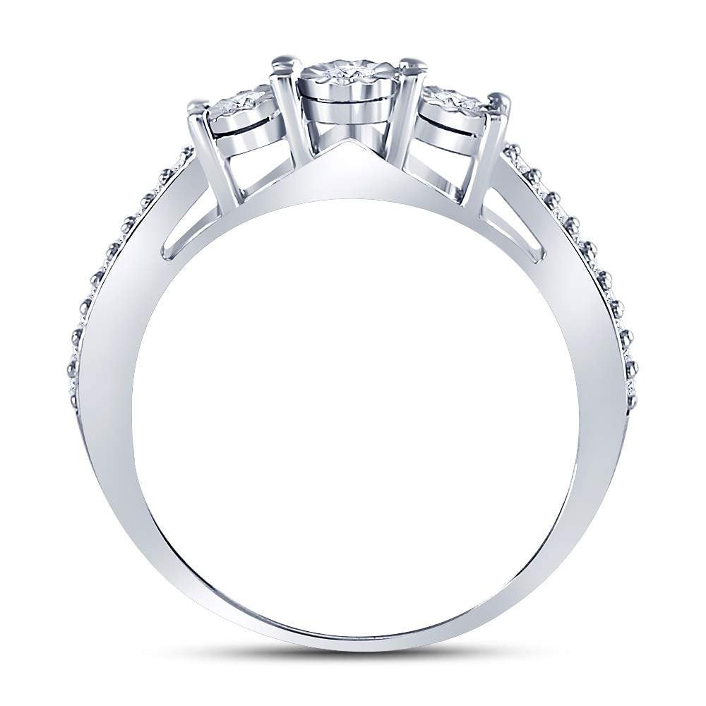 Sterling Silver Round Diamond 3 Stone Bridal Wedding Engagement Ring 1/6 Cttw - Splendid Jewellery