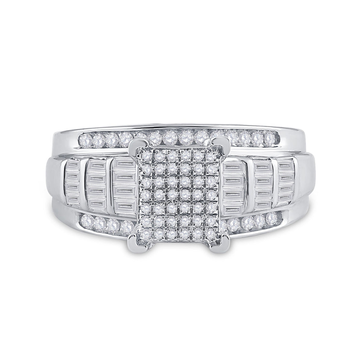 Sterling Silver Round Diamond Cluster Bridal Wedding Engagement Ring 5/8 Cttw - Splendid Jewellery