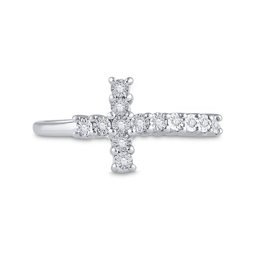 Sterling Silver Round Diamond Cross Cluster Ring 1/20 Cttw - Splendid Jewellery