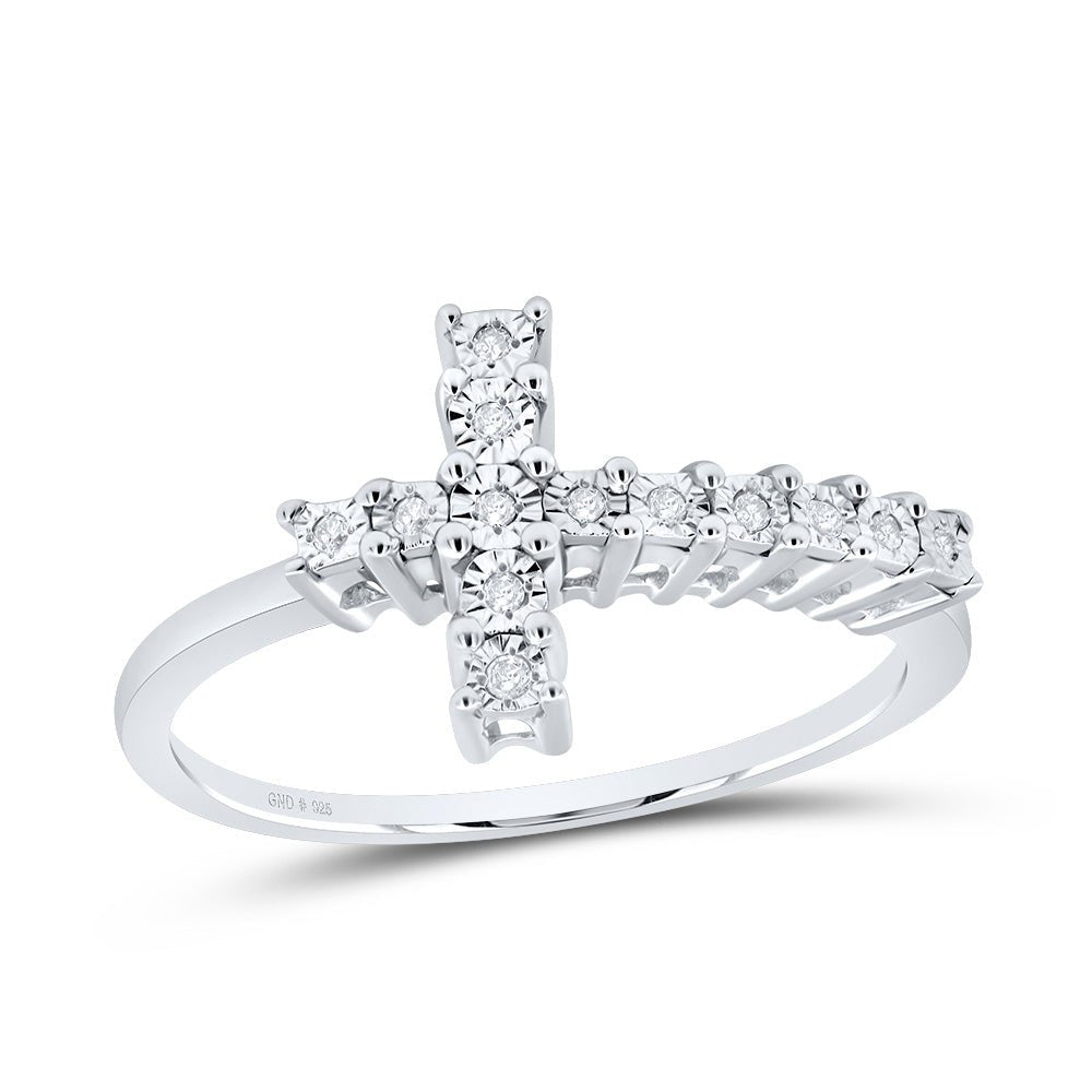 Sterling Silver Round Diamond Cross Cluster Ring 1/20 Cttw - Splendid Jewellery