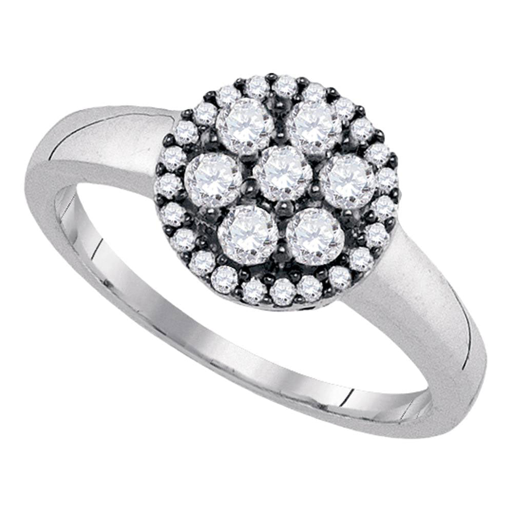 Sterling Silver Round Diamond Flower Cluster Ring 1/2 Cttw - Splendid Jewellery