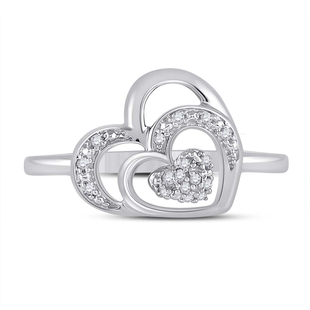Sterling Silver Round Diamond Gift Heart Ring 1/20 Cttw - Splendid Jewellery