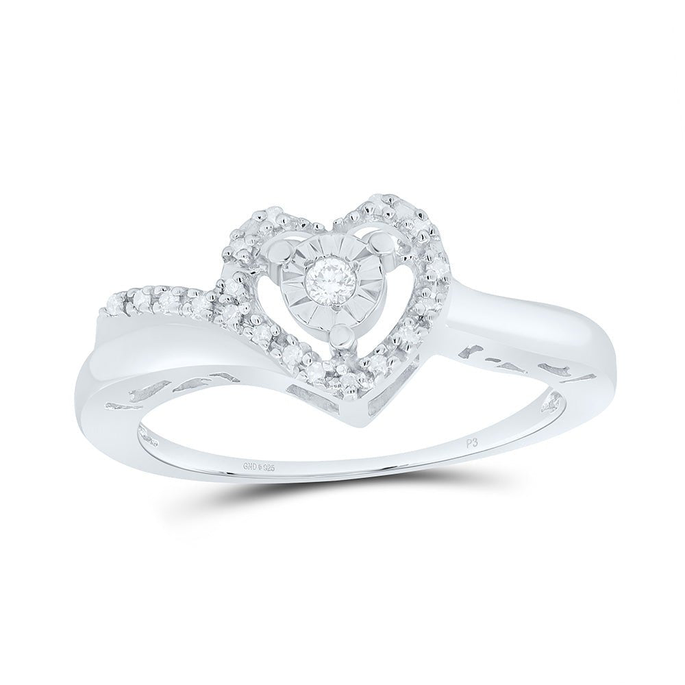 Sterling Silver Round Diamond Heart Promise Ring 1/10 Cttw - Splendid Jewellery