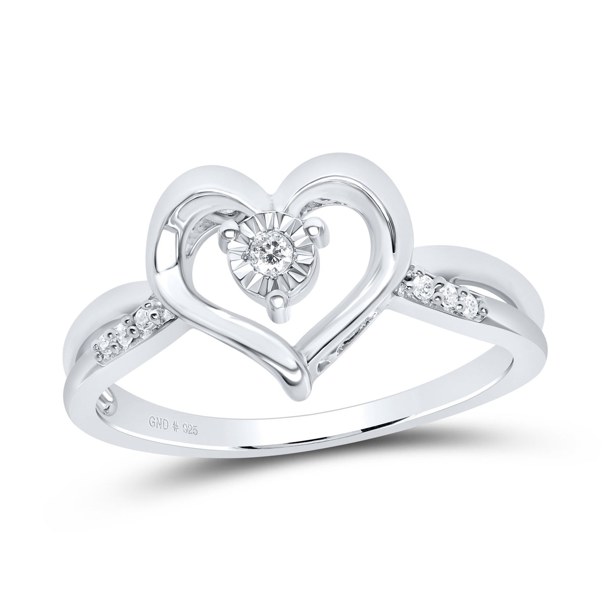 Sterling Silver Round Diamond Heart Ring 1/20 Cttw - Splendid Jewellery