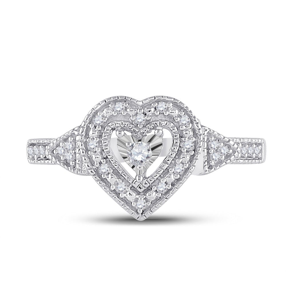 Sterling Silver Round Diamond Heart Ring 1/8 Cttw - Splendid Jewellery