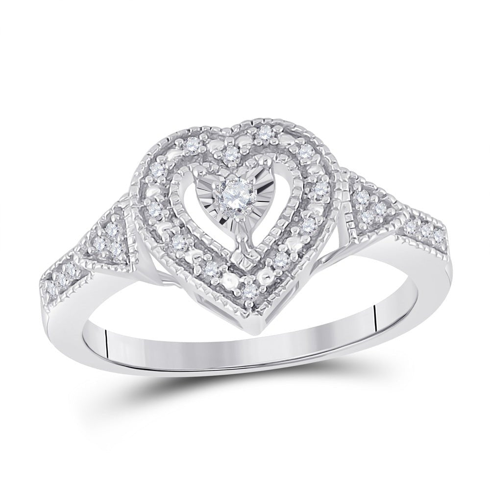 Sterling Silver Round Diamond Heart Ring 1/8 Cttw - Splendid Jewellery