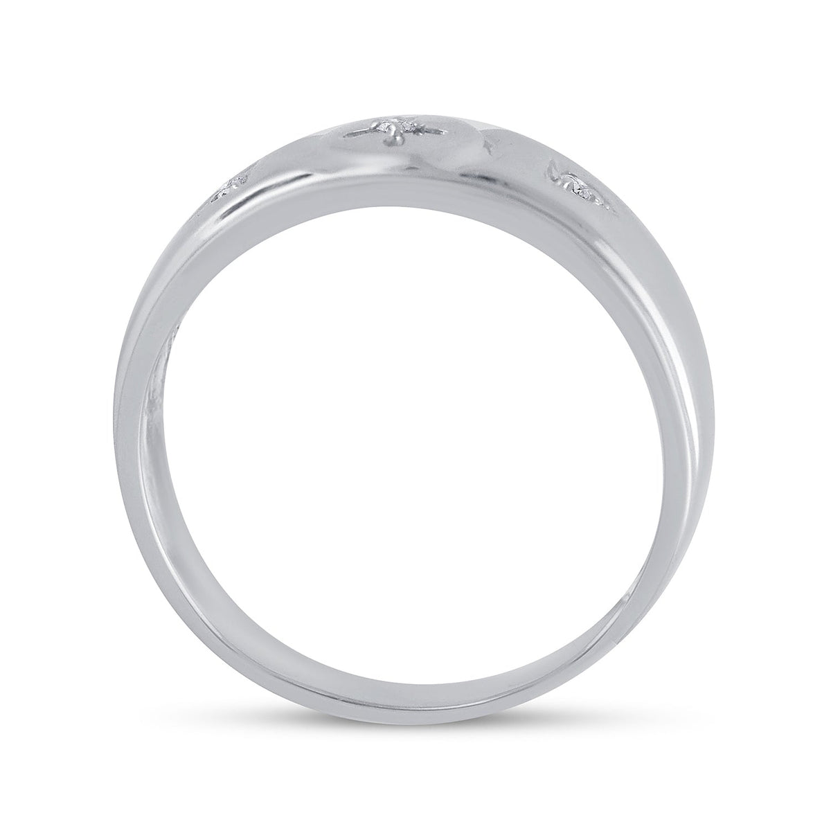 Sterling Silver Round Diamond Men's Cross Wedding Band Ring 1/20 Cttw - Splendid Jewellery
