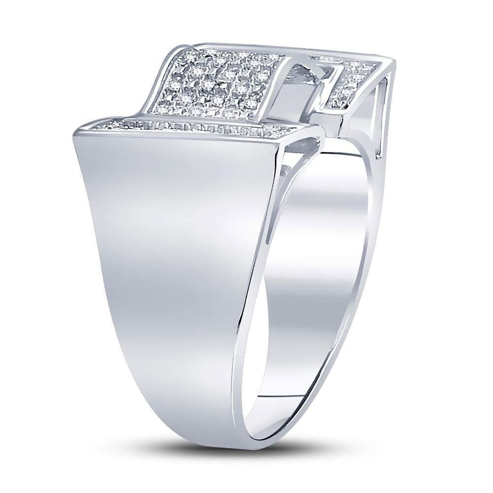 Sterling Silver Round Diamond Mens Domed Rectangle Cluster Ring 1/8 Cttw - Splendid Jewellery