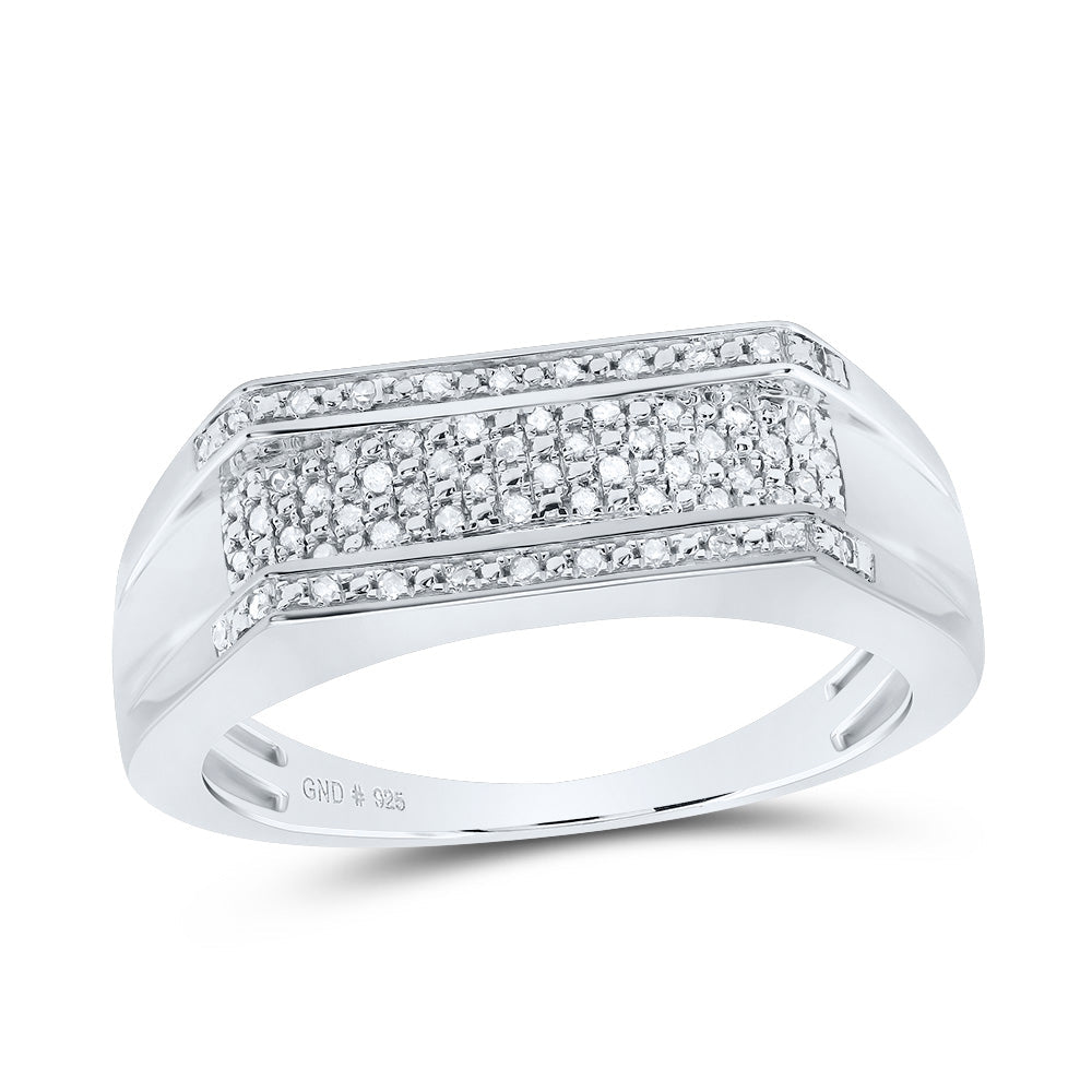 Sterling Silver Round Diamond Mens Flat Band Ring 1/6 Cttw - Splendid Jewellery