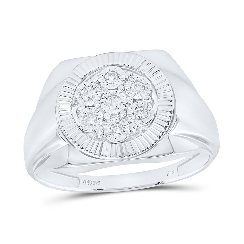 Sterling Silver Round Diamond Mens Flower Cluster Illusion - Set Ring 1/10 Cttw - Splendid Jewellery