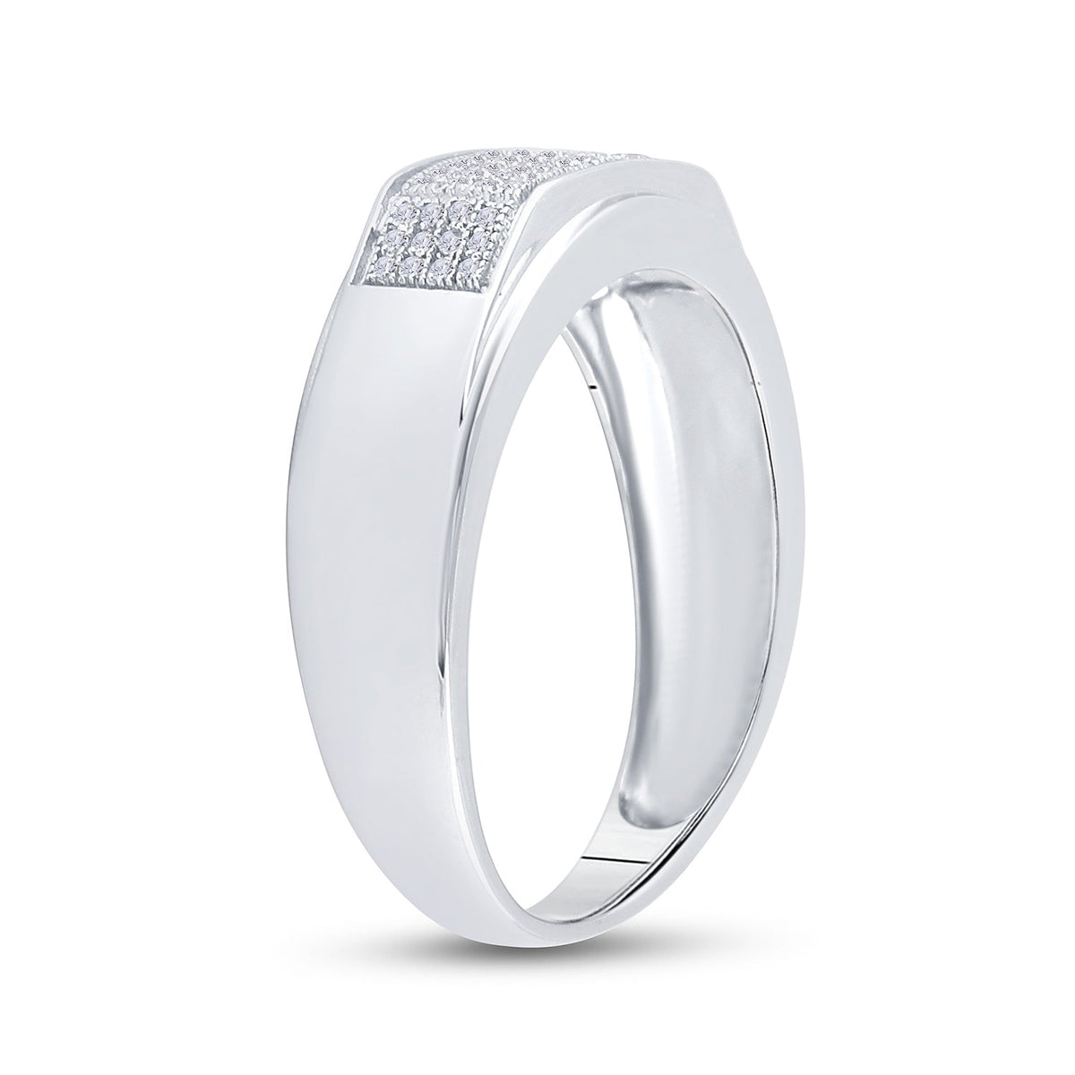 Sterling Silver Round Diamond Men's Micropave Flat Wedding Anniversary Band Ring 1/5 Cttw - Splendid Jewellery