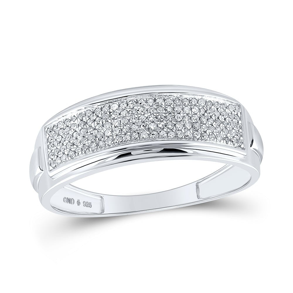 Sterling Silver Round Diamond Mens Pave Band Ring 1/4 Cttw - Splendid Jewellery